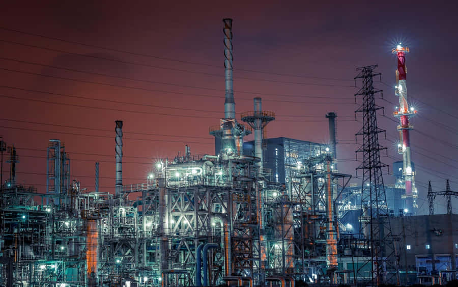 Industrial Nighttime Factory Landscape.jpg Wallpaper