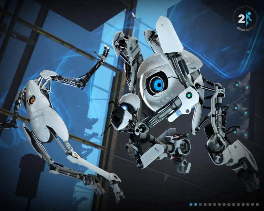 Innovative Gameplay Of Portal 2 On Dual Screen Wallpaper