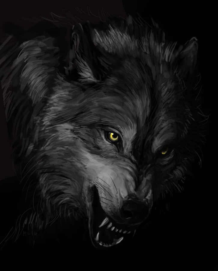 Intense_ Anime_ Black_ Wolf_ Art Wallpaper