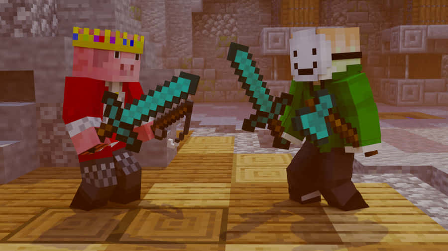 Intense Battle In The Minecraft Arena Wallpaper