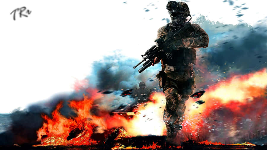 Intense Call Of Duty Battle Scene In Action Wallpaper