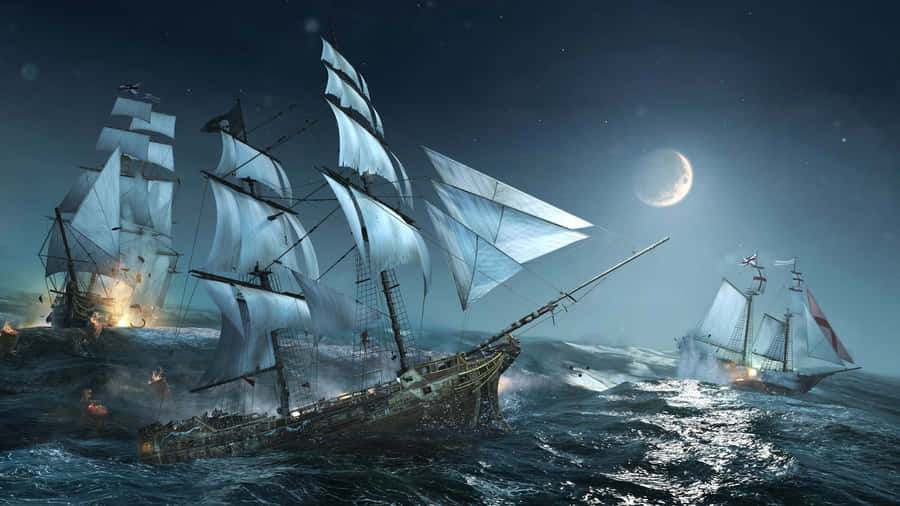 Intense Ship Combat In Assassin's Creed 4: Black Flag Wallpaper