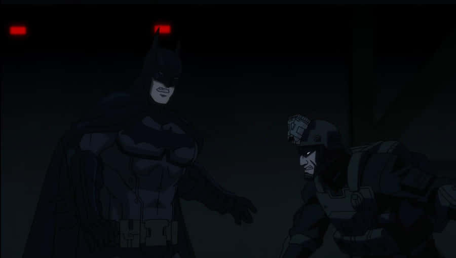 Intense Standoff Between Batman And Villains In Batman: Assault On Arkham Wallpaper
