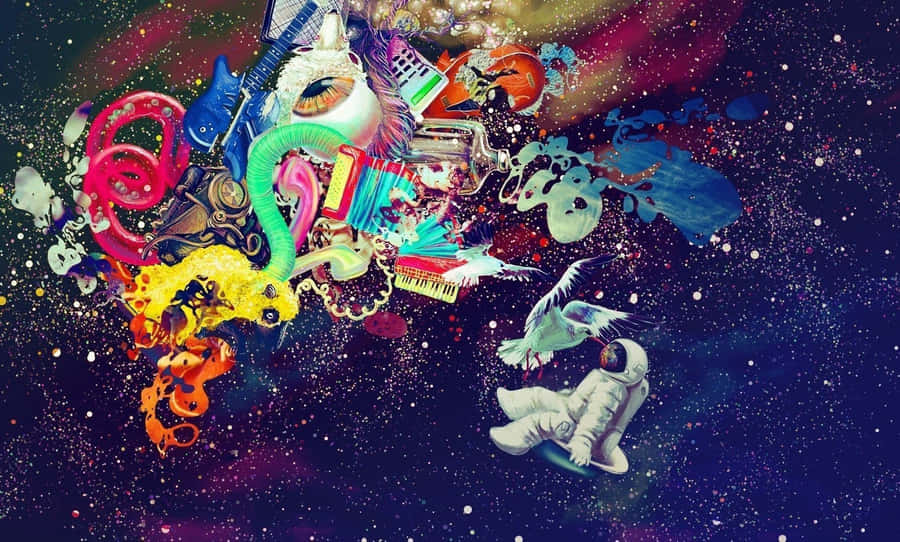 Interstellar Adventure In A Trippy Space Wallpaper
