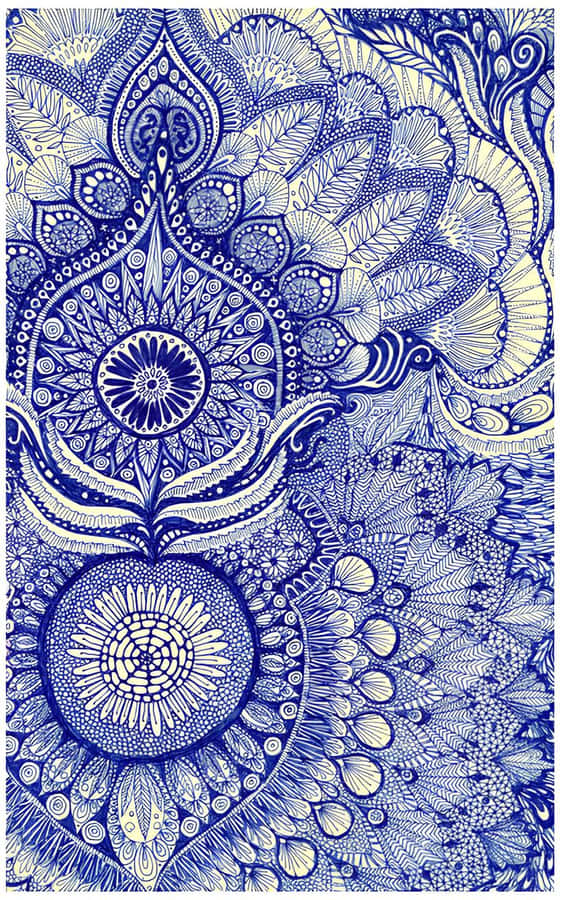 Intricate Blue Damask Pattern Wallpaper