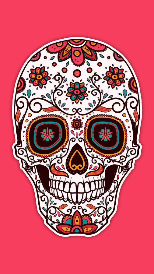 Intricate Sugar Skull On Pink Wallpaper