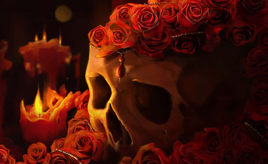 Intriguing Juxtaposition Of Skulls And Roses Wallpaper