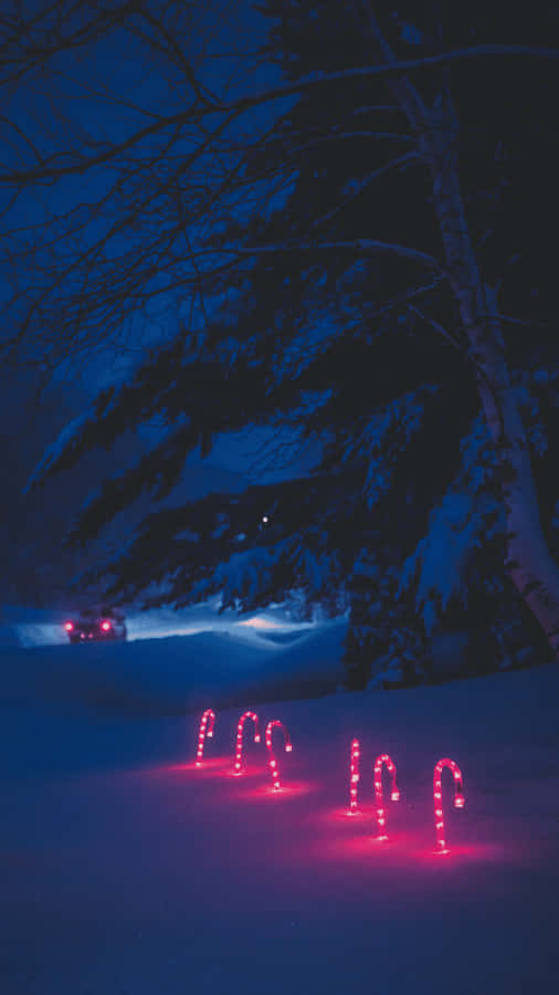 Iphone Christmas Aesthetic Light Cane Snow Wallpaper