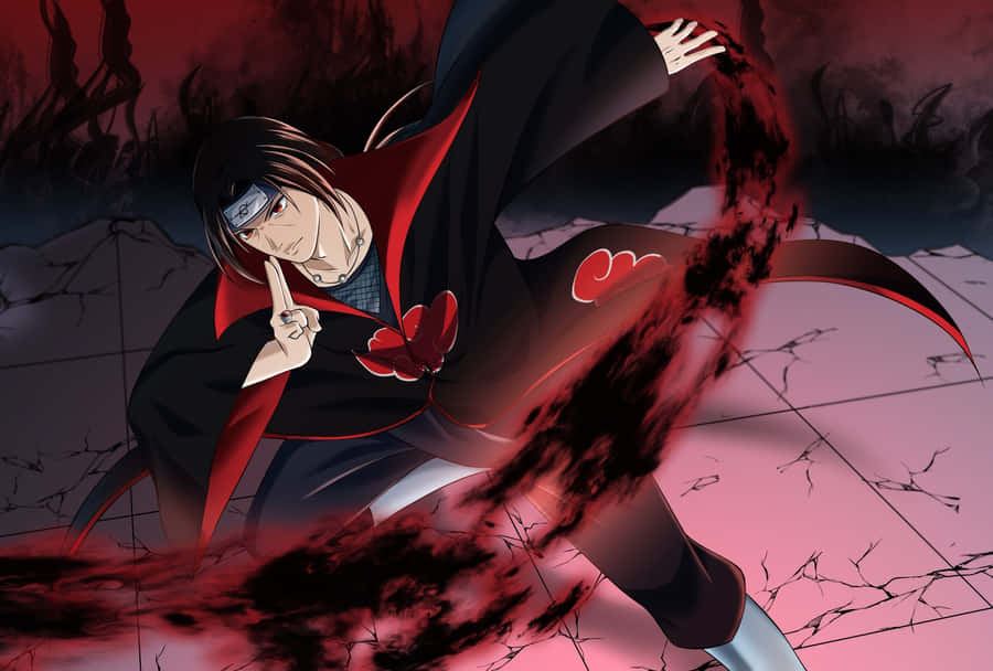 Itachi Uchiha Red Moon Battle Stance Wallpaper