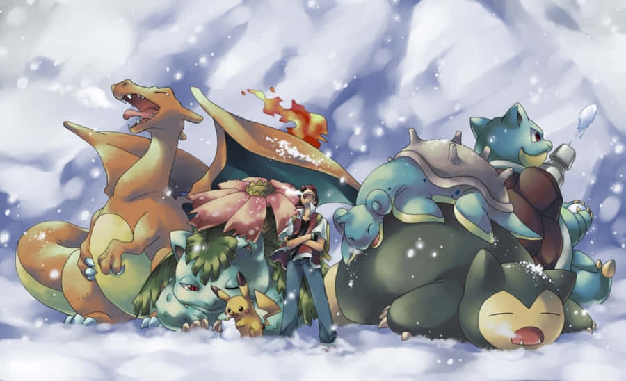 Ivysaur With Ash In Winter Wallpaper
