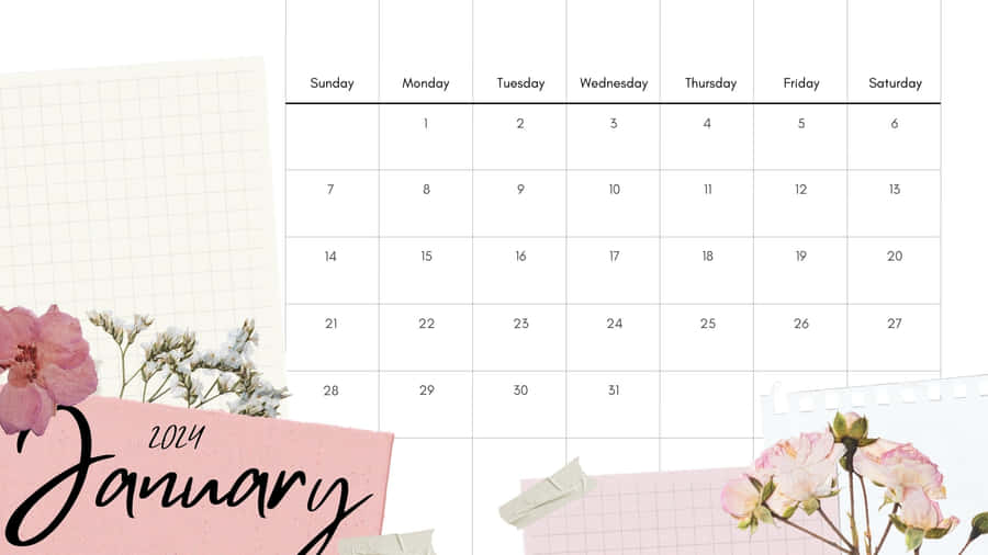 January2024 Floral Calendar Design Wallpaper