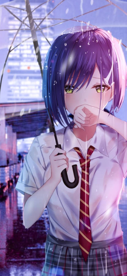 Japanese Aesthetic Iphone Schoolgirl Under Rain Wallpaper
