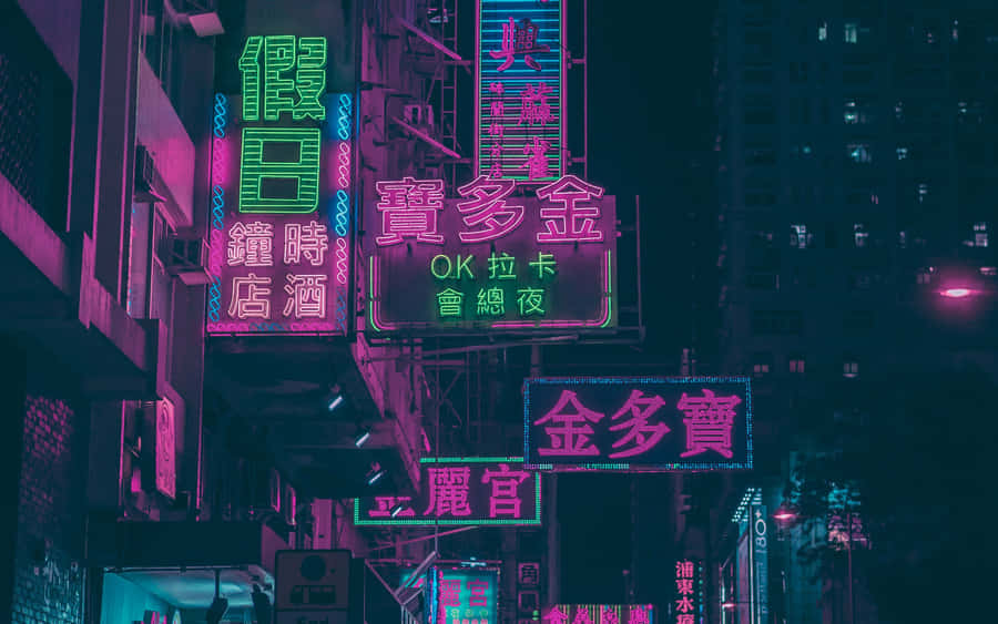 Japanese Neon Lights At Night Wallpaper