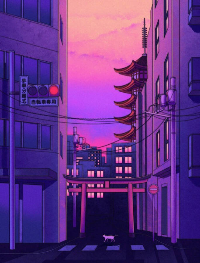 Japanese Street View Digital Art Wallpaper