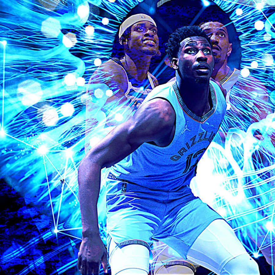 Jaren Jackson Jr. Neon Blue Graphic Wallpaper