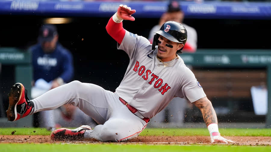 Jarren Duran Sliding Into Base Wallpaper