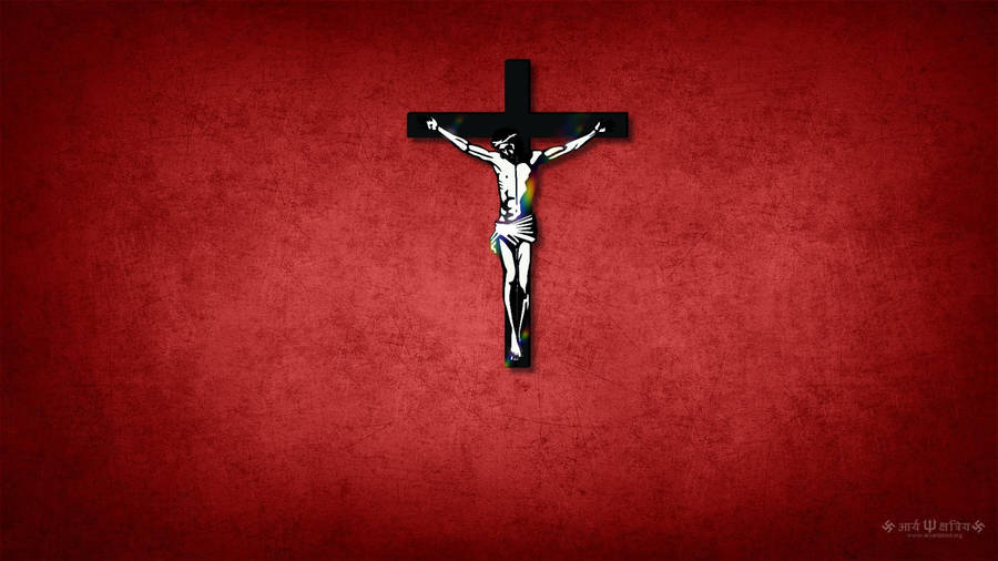 Jesus On Cross With Red Background Wallpaper