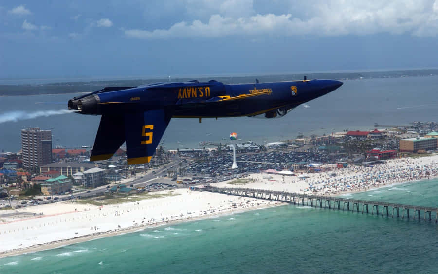 Jet Pilots From The United States Navy's Blue Angels Soar High In The Sky. Wallpaper