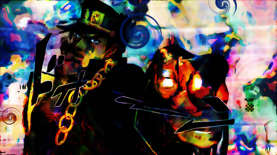 Jojo 4k Jotaro With Abstract Colours Wallpaper