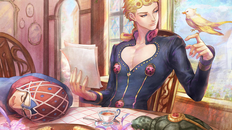 “jojo Bizarre Adventure – Guido Mista And Giorno Giovanna Enjoying Tea Together” Wallpaper