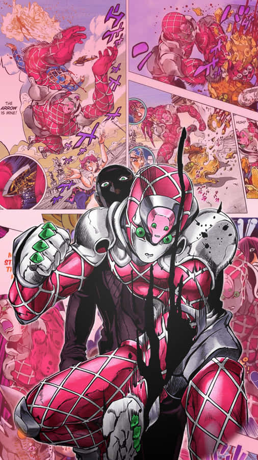 Jojo's Bizarre Adventure: King Crimson Menacingly Posing In An Action-packed Scene Wallpaper