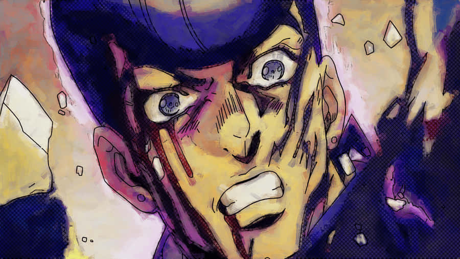 Josuke Higashikata Posing With His Stand In A Captivating Artwork Wallpaper