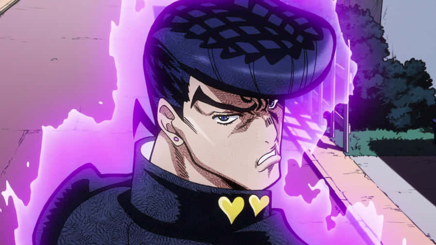 Josuke Higashikata Striking A Dynamic Pose In His Iconic Outfit Wallpaper