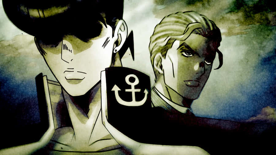 Josuke Higashikata Striking A Pose In An Intense Background Wallpaper