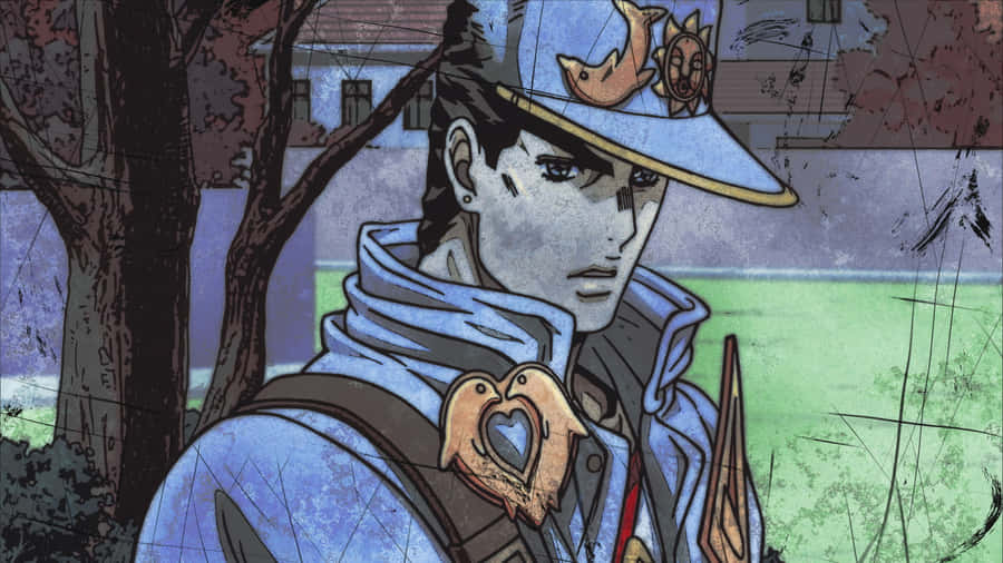 Jotaro Kujo Confidently Posing In His Iconic Outfit Wallpaper