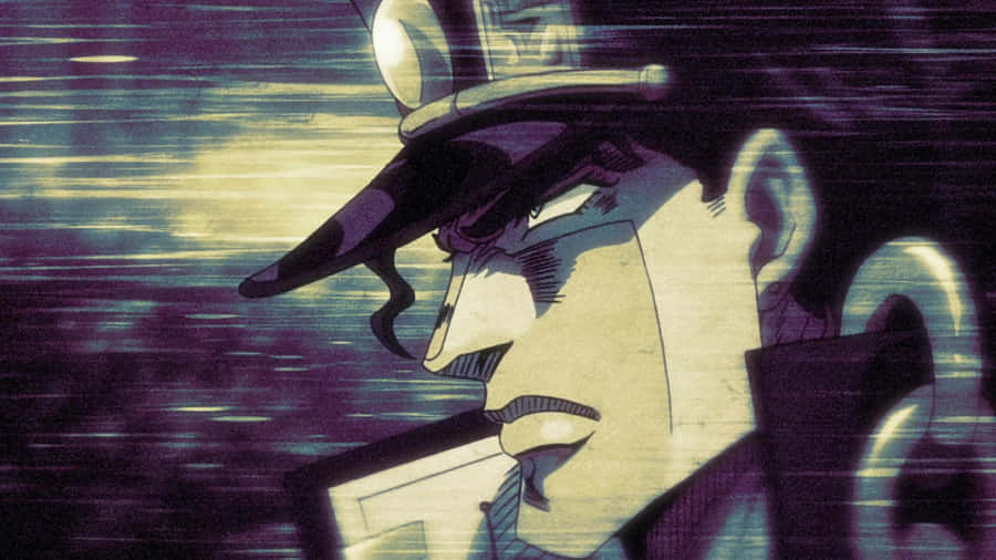 Jotaro Kujo Striking A Pose In Front Of An Ominous Background Wallpaper