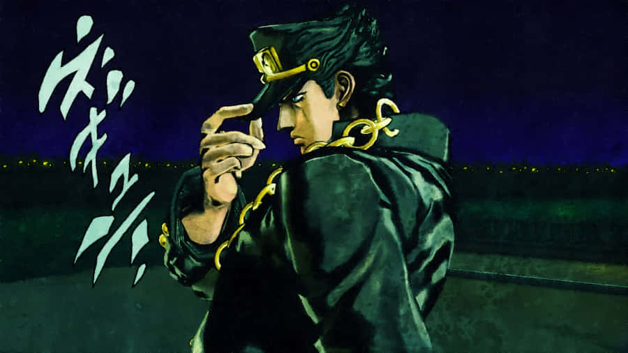 Jotaro Kujo Striking A Pose In His Iconic Outfit Wallpaper