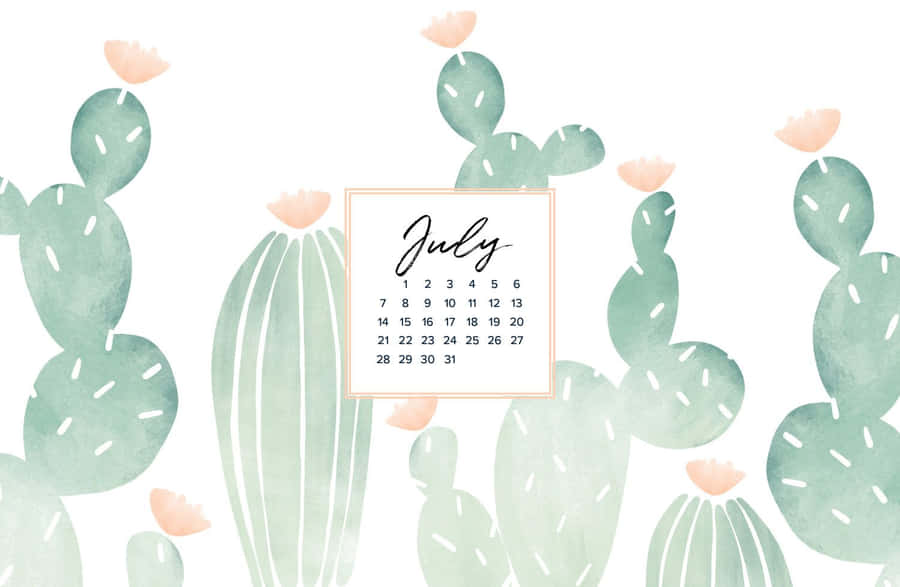 July Cactus Desktop Calendar Wallpaper