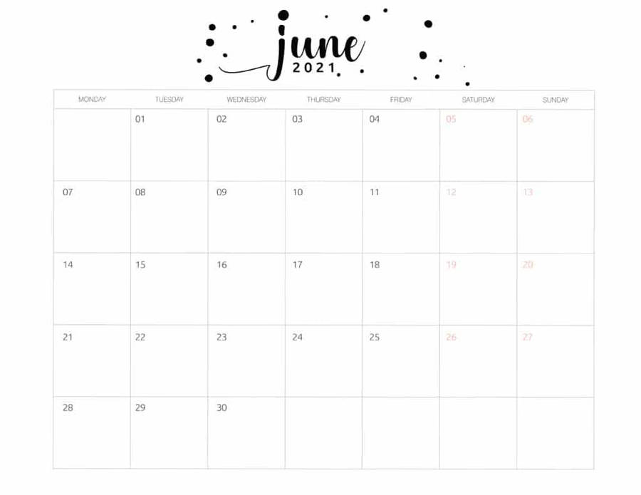 June 2020 Calendar With Black Dots Wallpaper