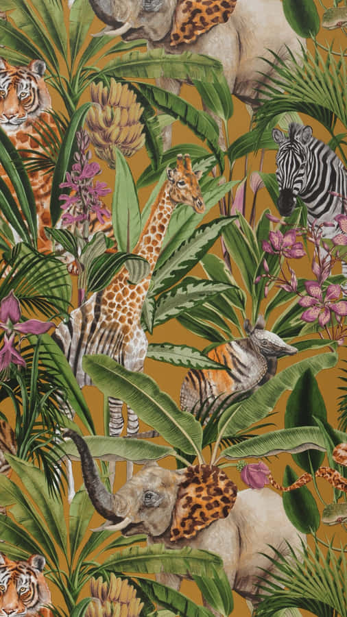 Jungle Print Safari Animals Wallpaper