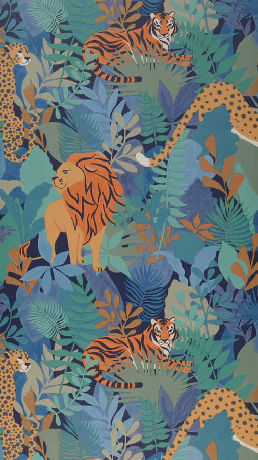 Jungle Print With Wild Animals Wallpaper