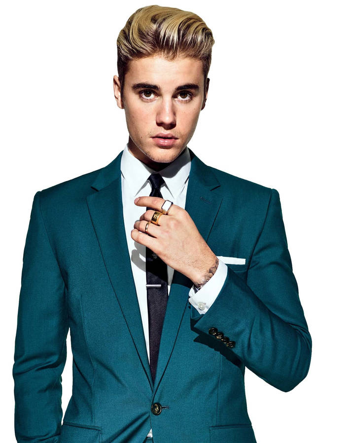 Justin Bieber Stuns In A Sultry Blue Suit Wallpaper