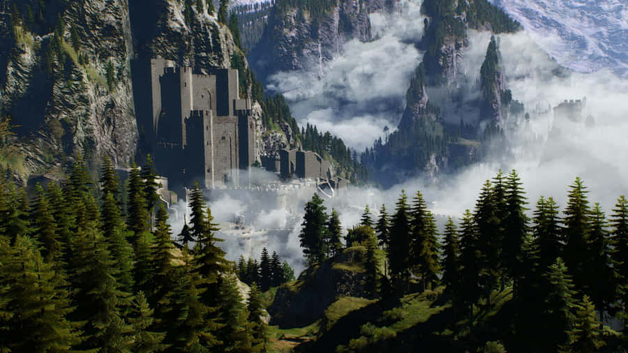 Kaer Morhen Fortressin Mountain Valley Wallpaper