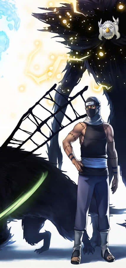 Kakuzu From Naruto Shippuden's Akatsuki Organization Standing Fiercely Against A Dark Background. Wallpaper