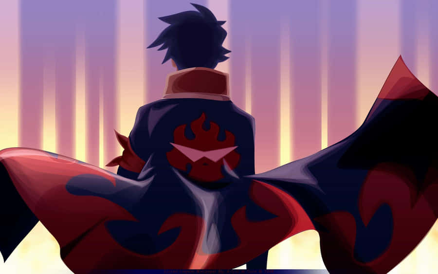 Kamina Striking A Confident Pose In Front Of Team Gurren Flag Wallpaper