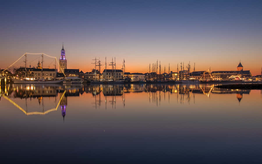 Kampen Skyline Dusk Reflection Wallpaper