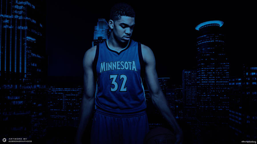 Karl-anthony Towns Blue Minnesota Jersey Wallpaper