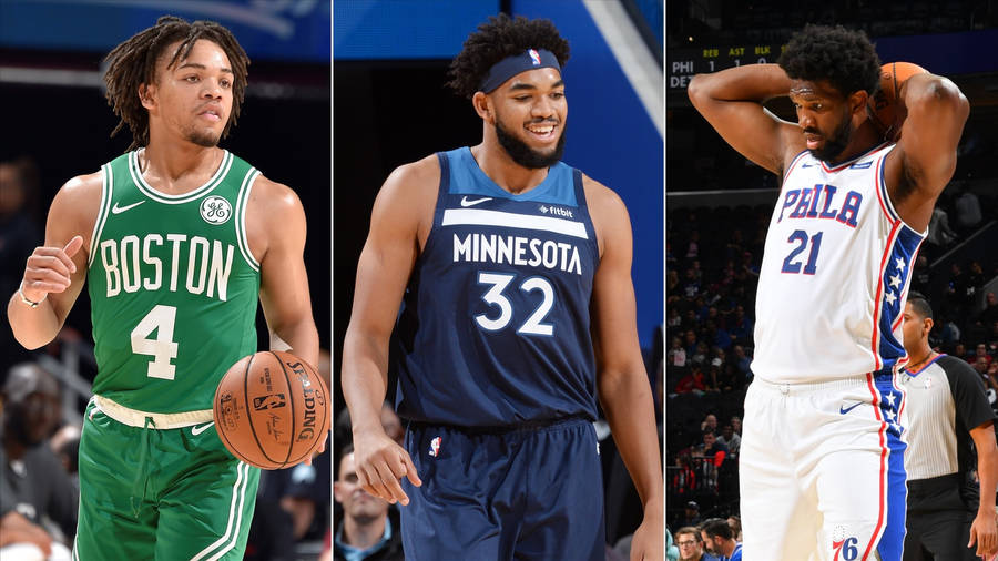 Karl-anthony Towns With Embiid And Edwards Wallpaper