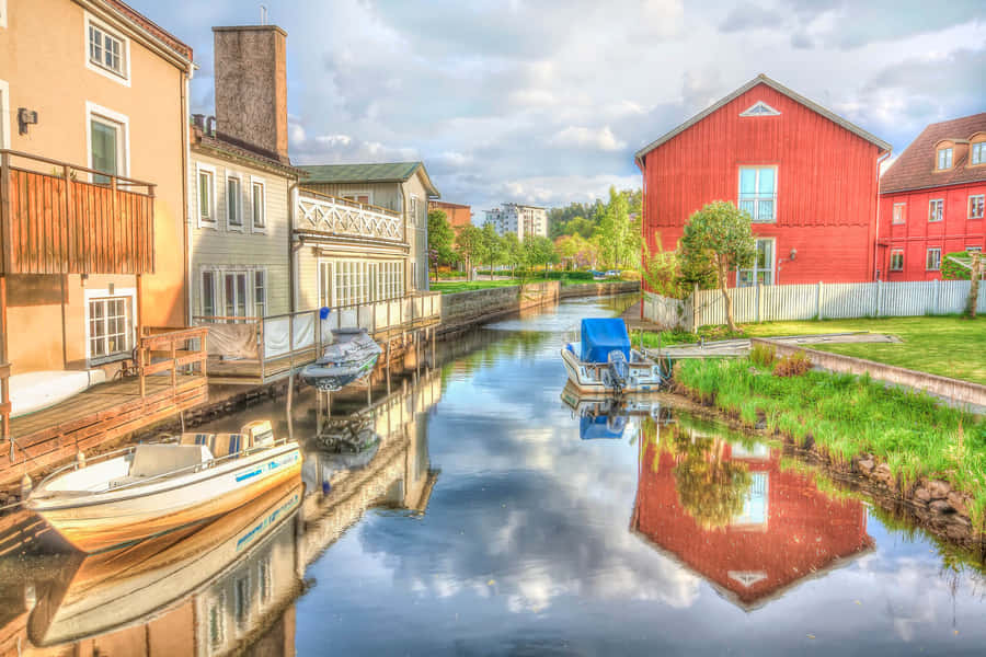 Karlshamn Waterfront Reflections Wallpaper