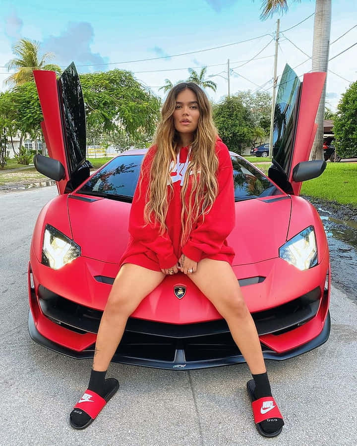 Karol G Red Lamborghini Aesthetic Wallpaper
