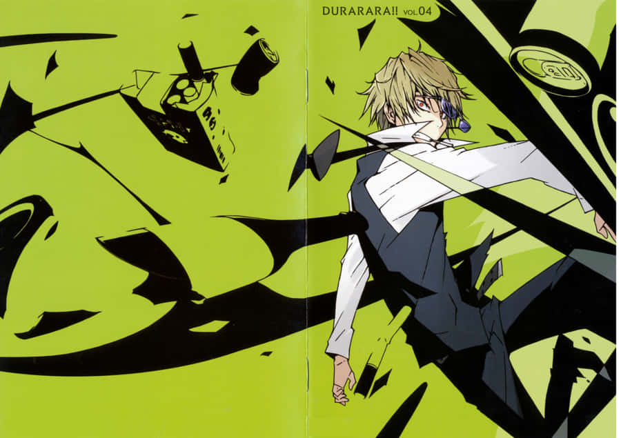 Kasuka Heiwajima Smirking Against A Vibrant Cityscape Wallpaper