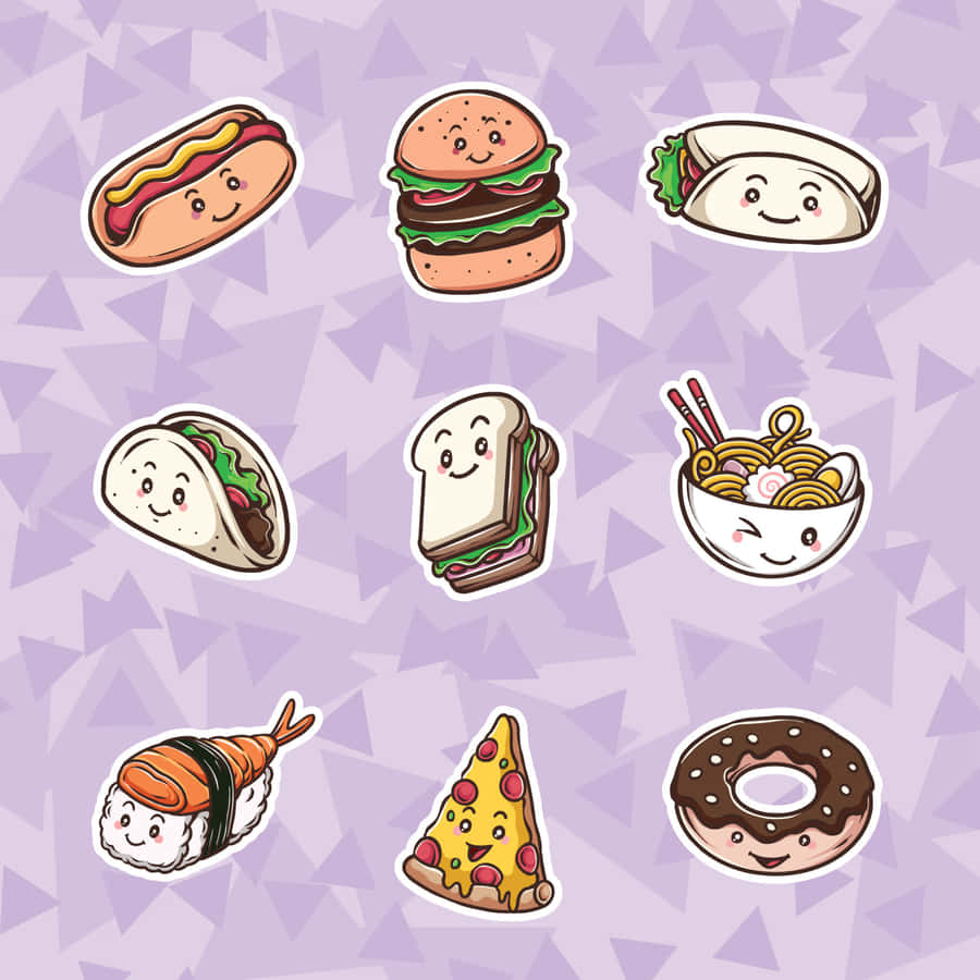 Kawaii Aesthetic Food Cartoon Characters Wallpaper