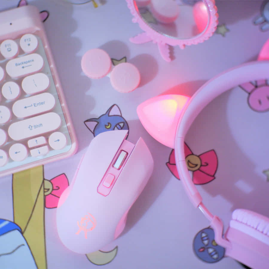 Kawaii Aesthetic Gaming Setup In A Cozy Room Wallpaper