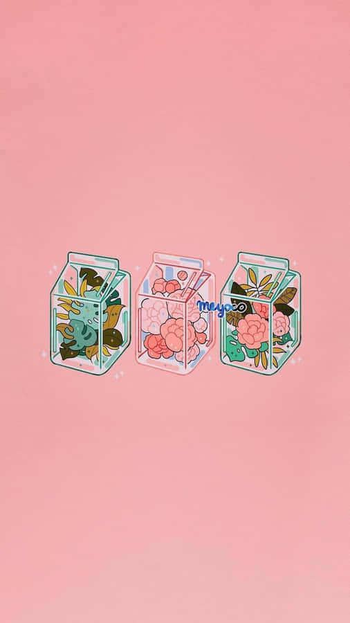 Kawaii Aesthetic Milk Box Terrarium Wallpaper