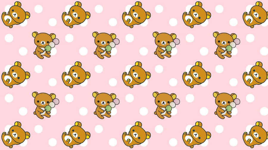 Kawaii_ Bears_ Pattern_ Pink_ Background Wallpaper