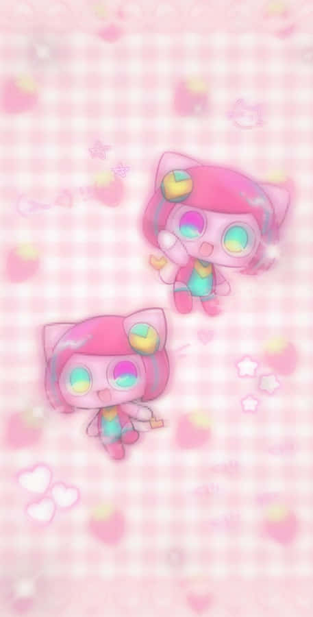 Kawaii_ Pink_ Cat_ Characters Wallpaper